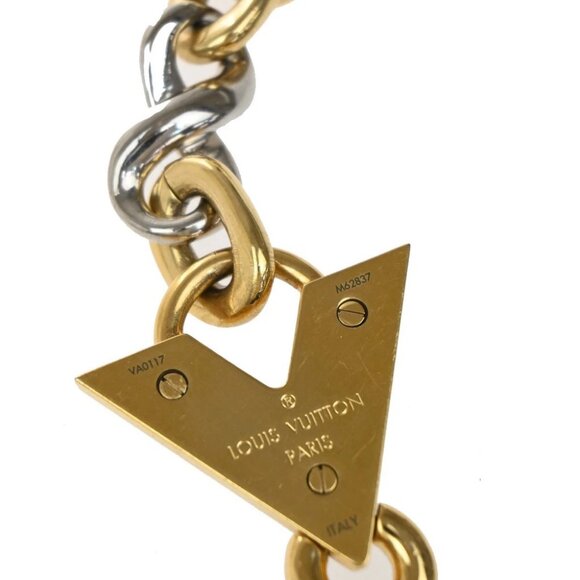LOUIS VUITTON Logo Chain Long Necklace Gold Silver Italy - Picture 9 of 11